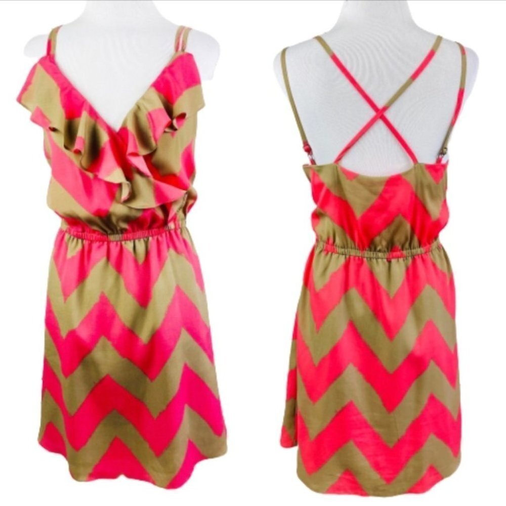 BCBGeneration Summer Strap Dress Pink Tan Ruffles